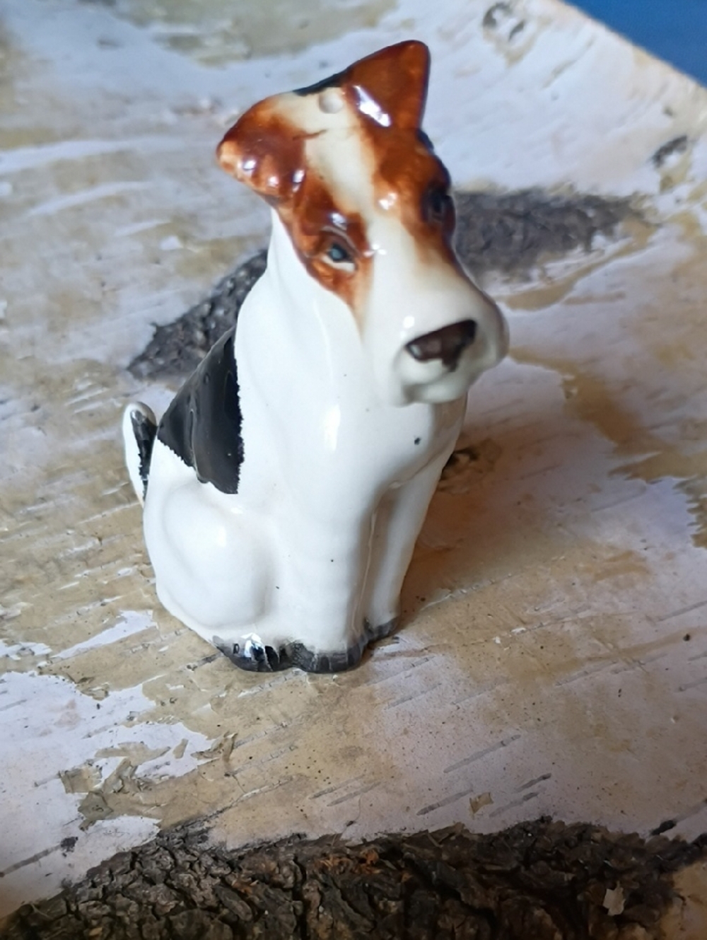 Hand-Painted Ceramic Fox Terrier Figurine - White, Brown, Black